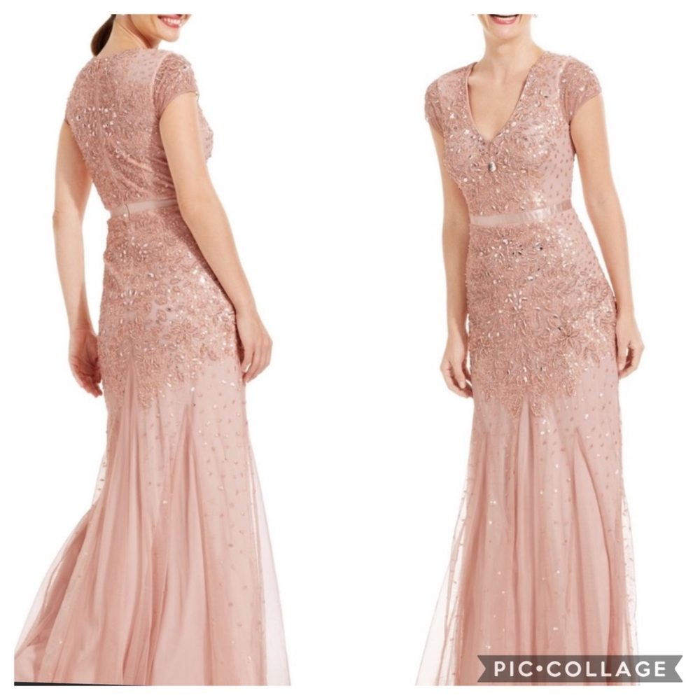 Adrianna Papell sequins short sleeves gown